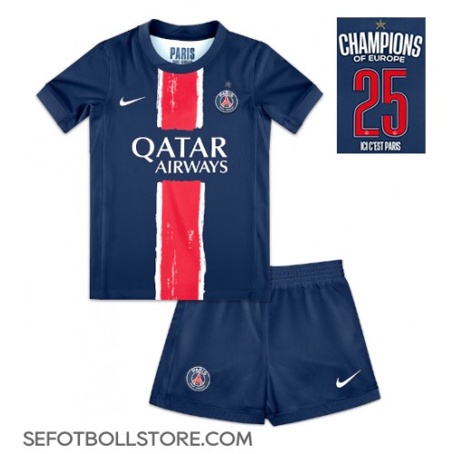 Paris Saint-Germain Replika babykläder Hemmaställ Barn 2024-25 UCL Champions Kortärmad (+ korta byxor)